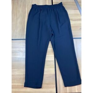 WEILL Navy Blue Gabi Marine Pleated Elastic Waist Wide Leg Trousers Pants Size14